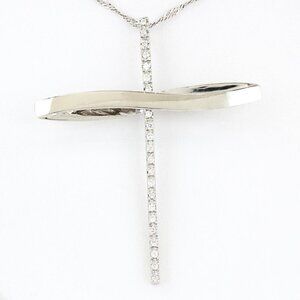 14K White Gold Infinity Ribbon Diamond Cross Religious Pendant